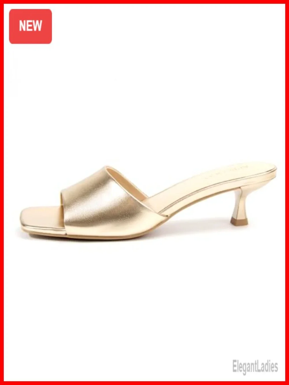 Women's Kitten Heel Sandals Square Open Toe One Band Slip-On Mules Faux Leather